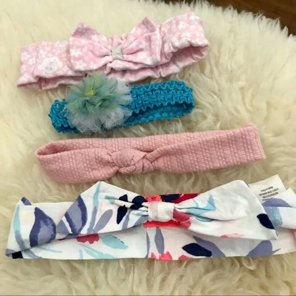 Baby Girl Headband Bows Bundle of Four Flowers Pink Girly Sweet‎ Spring Easter